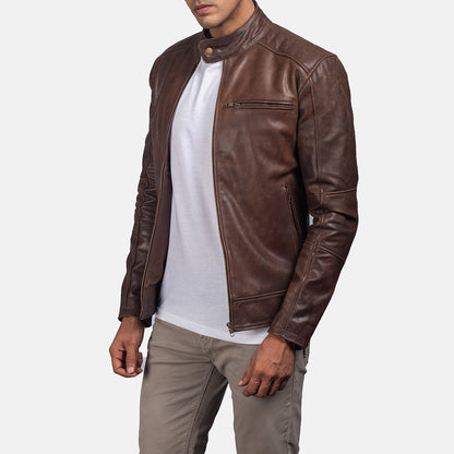 Dean Leather Biker Jacket - Brown