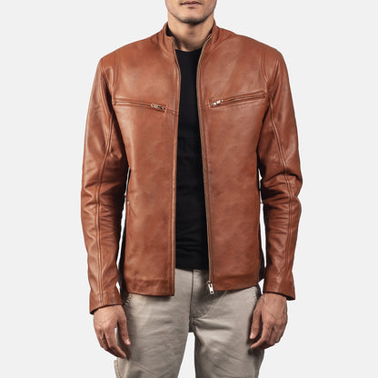 Ionic Leather Biker Jacket - Brown