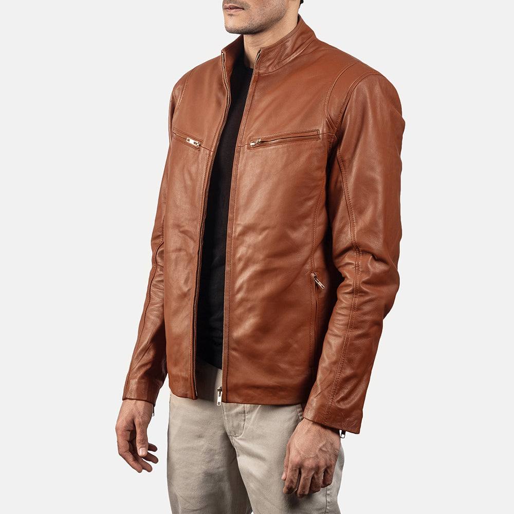 Ionic Leather Biker Jacket - Brown