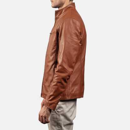 Ionic Leather Biker Jacket - Brown