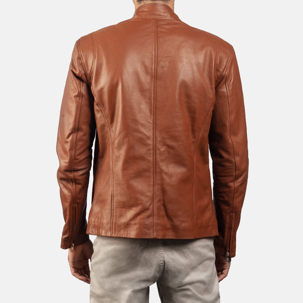 Ionic Leather Biker Jacket - Brown