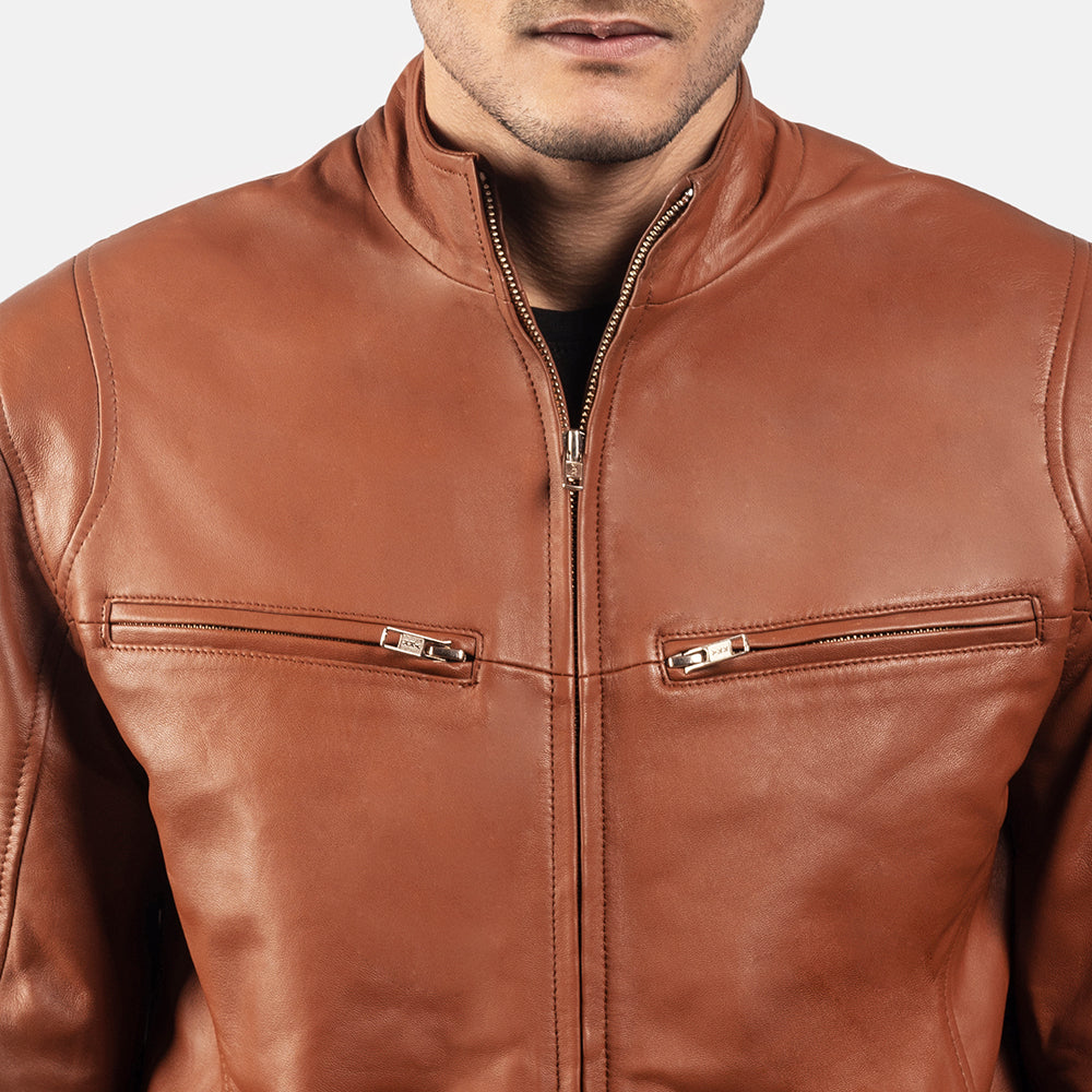 Ionic Leather Biker Jacket - Brown