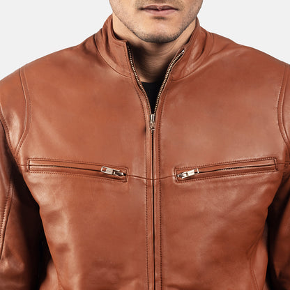 Ionic Leather Biker Jacket - Brown