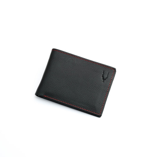 Red Stitch Milled Leather Bi-Fold Wallet